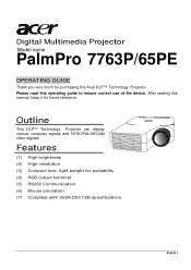BenQ PalmPro 7765PE User Manual for the 7763P and 7765PE projectors