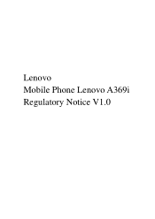 Lenovo A369i Lenovo A369i Regulatory Notice V1.0