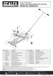 Sealey 2200HL Parts Diagram