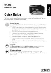 Epson XP-830 Quick Guide and Warranty