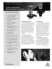 Behringer STUDIO CONDENSER MICROPHONE T-1 Brochure