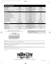 Tripp Lite UT1250UL Specifications for UT Inverter/Chargers 932433