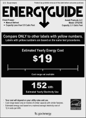 Avanti CF6216E Energy Guide Label