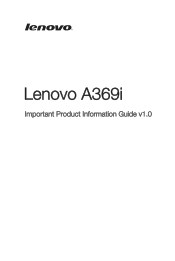 Lenovo A369i (English) Important Product Information Guide - Lenovo A369i Smartphone