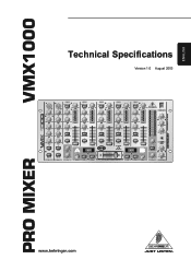 Behringer PRO MIXER VMX1000 Specifications Sheet