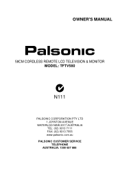 Palsonic TFTV580 Owners Manual