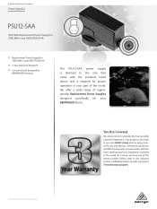 Behringer PSU12-SAA Product Information