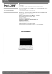 Toshiba Qosmio F750 PQF75A Detailed Specs for Qosmio F750 PQF75A-067024 AU/NZ; English