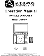 Audiovox D1998PK Operation Manual