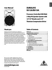 Behringer EUROLIVE B315A Manual