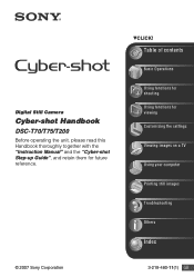 Sony DSC-T70/P Cyber-shot® Handbook (Large File - 10.47 MB)