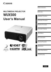 Canon REALiS WUX500 D Pro AV MULTIMEDIA PROJECTOR WUX500 Users Manual