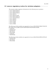 Lenovo B50-30 Touch Laptop Lenovo Regulatory Notice for wireless adapter (Non-EU) - Lenovo B40-xx, B50-xx, B50-30 Touch, E40-xx Notebook