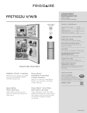 Frigidaire FFET1022UV Product Specifications Sheet