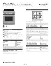 Thermador PRD304WHU Product Spec Sheet