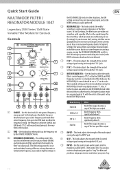 Behringer MULTIMODE FILTER / RESONATOR MODULE 1047 Quick Start Guide