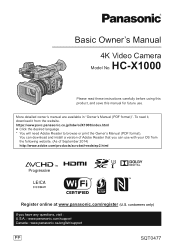 Panasonic HC-X1000K Basic Owners Manual