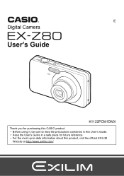 Casio EX-Z80SR - EXILIM ZOOM Digital Camera Manual