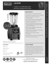 Waring CB15TP Specifications Sheet