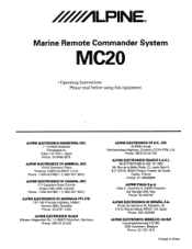 Alpine MC20 Operating Instructions