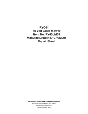 Ryobi RY40LM30 Parts Diagram