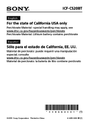 Sony ICF-CS20BT Note (for the state of California, USA only)