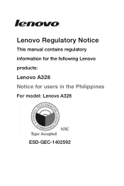 Lenovo A328 Regulatory Notice (Philippines) - Lenovo A328 Smartphone