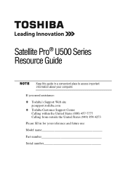Toshiba PSU83U-00L00H Satellite Pro U500 (psu83u) Resource Guide
