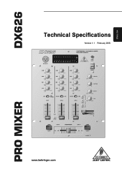 Behringer PRO MIXER DX626 Specifications Sheet