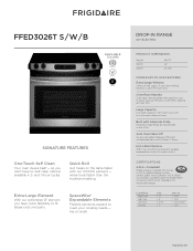 Frigidaire FFED3026TS Product Specifications Sheet