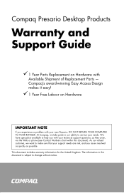 HP Presario 6500 Compaq Presario Desktop Products Warranty and Support Guide