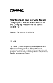 HP Evo n1000v Compaq Notebook Series, Evo N1000 and Presario 1500 Maintenance and Service Guide