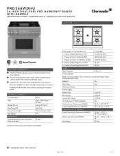 Thermador PRD364WDHU Product Spec Sheet