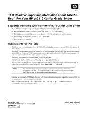HP Cc3310 TAM Readme: Important Information about TAM 2.0 Rev 1 For Your HP cc3310 Carrier Grade Server