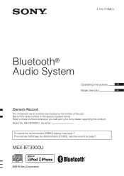 Sony MEX-BT3900U Operating Instructions