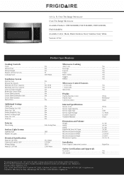 Frigidaire FMOS1846BB Product Specifications Sheet