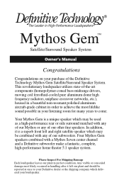 Definitive Technology Mythos Gem Mythos Gem Manual