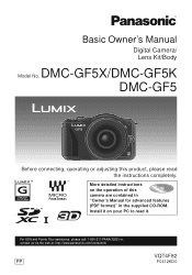 Panasonic DMC-GF5KR DMC-GF5XW Owner's Manual (English)