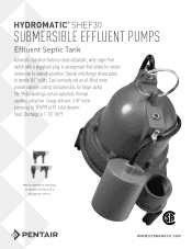 Pentair Pentair Hydromatic SHEF Series Cast Iron Effluent Pumps Hydromatic SHEF30 Submersible Effluent Pumps Sales Sheet