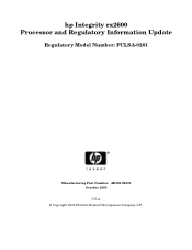 HP Integrity rx2600 Processor and Regulatory Information Update - HP Integrity rx2600