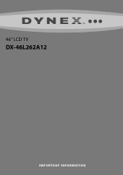 Dynex DX-46L262A12 Important Information (English)