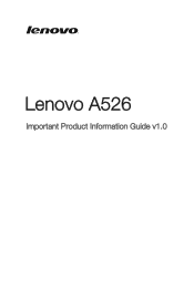 Lenovo A526 (English) Important Product Information Guide - Lenovo A526 Smartphone