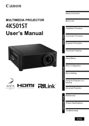 Canon REALiS LCOS 4K501ST MULTIMEDIA PROJECTOR 4K501ST Users Manual
