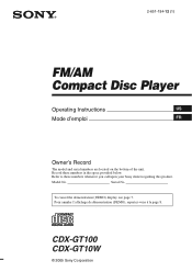 Sony CDX-GT10W Operating Instructions