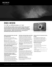 Sony DSC-W310/P Marketing Specifications (Camera Only)