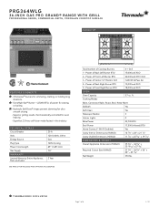 Thermador PRG364WLG Product Spec Sheet