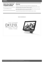 Toshiba PQQ09A-02900G Detailed Specs for All In One DX1210 PQQ09A-02900G AU/NZ; English