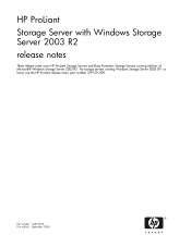 HP ProLiant DL985 HP ProLiant Storage Server with Windows Storage Server 2003 R2 - Release Notes (5697-6072, September 2006)