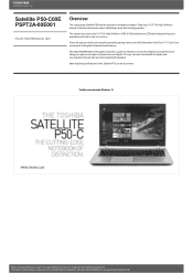 Toshiba Satellite P50 PSPT2A-00E001 Detailed Specs for Satellite P50 PSPT2A-00E001 AU/NZ; English