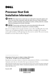 Dell PowerEdge M610 Processor
  Heat Sink Installation Information